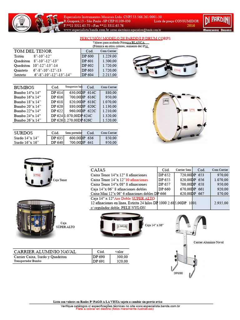 Lista de Fanfarra y Accesorios | PDF | Instrumentos musicales | Aerófonos
