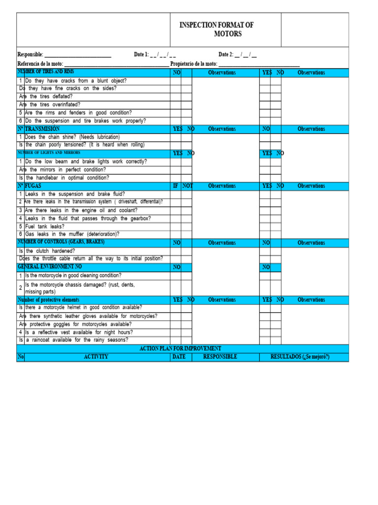 Format Motorcycle Inspection | PDF | Motorcycle | Vehicles