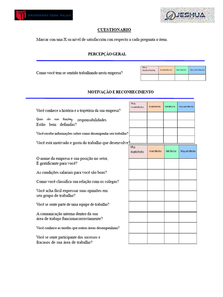 Questionário de Satisfação no Trabalho | PDF