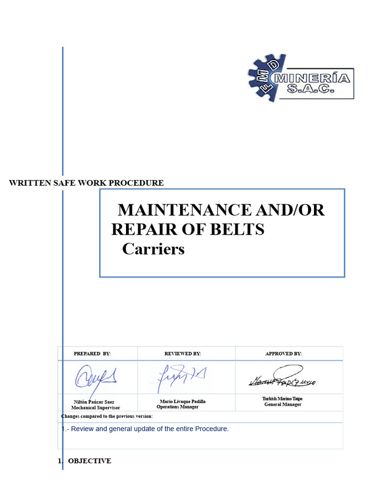 Safe Conveyor Belt Maintenance Procedure | PDF