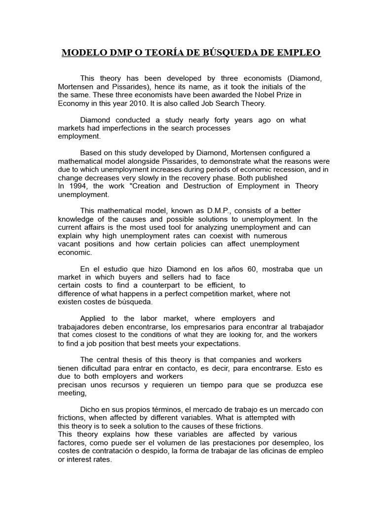 DMP Model or Job Search Theory | PDF | Unemployment | Economics