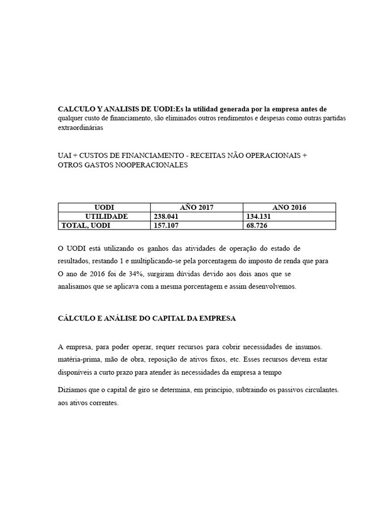 Análise Financeira: UODI, CPPC e EVA | PDF | Investimentos | Custo de ...
