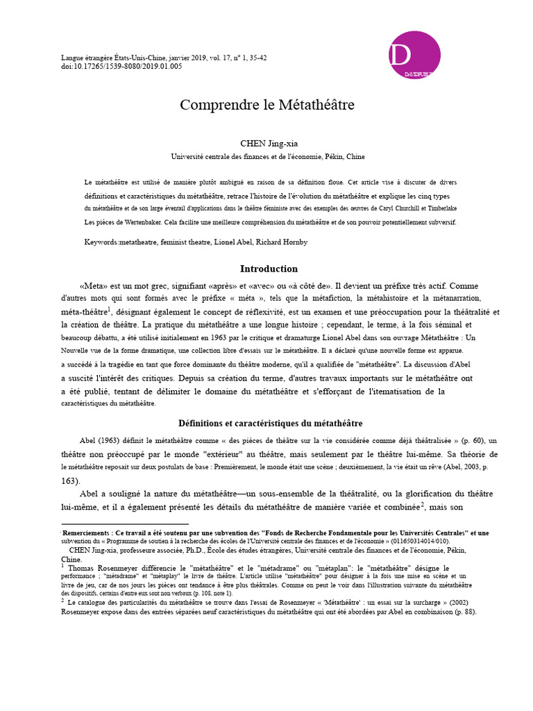 Comprendre le Métathéâtre et ses Types | PDF | Théâtre | Pièce de théâtre