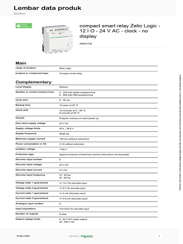 Zelio Logic Compact Smart Relay SR2E121B | PDF | Relay | Alternating ...