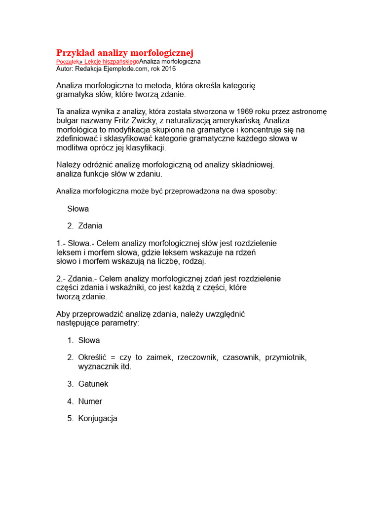 Przykład Analizy Morfologicznej | PDF