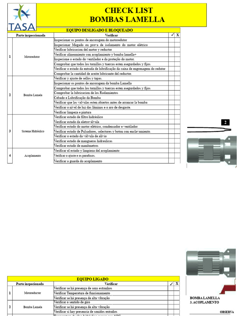 Checklist de Inspeção para Bombas Lamella | PDF | Bomba | Motores