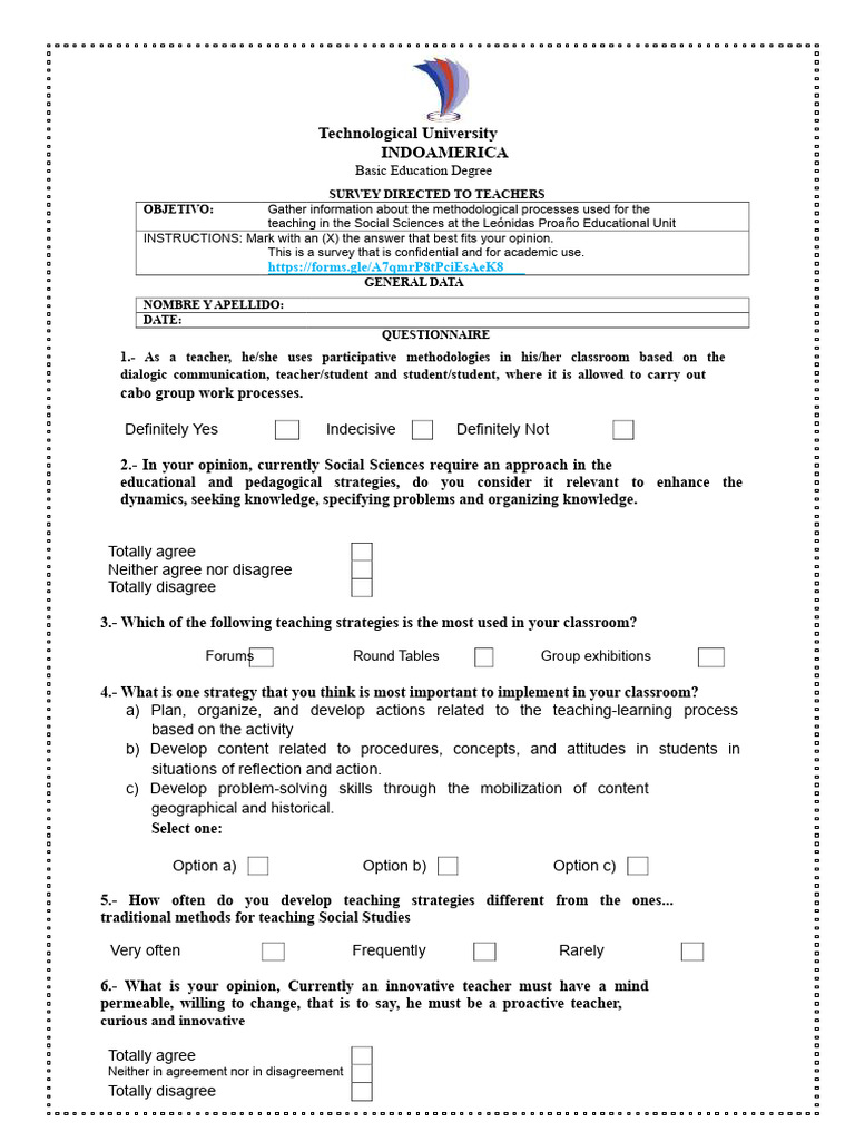 Teacher Survey on Social Sciences Methods | PDF | Methodology | Teachers