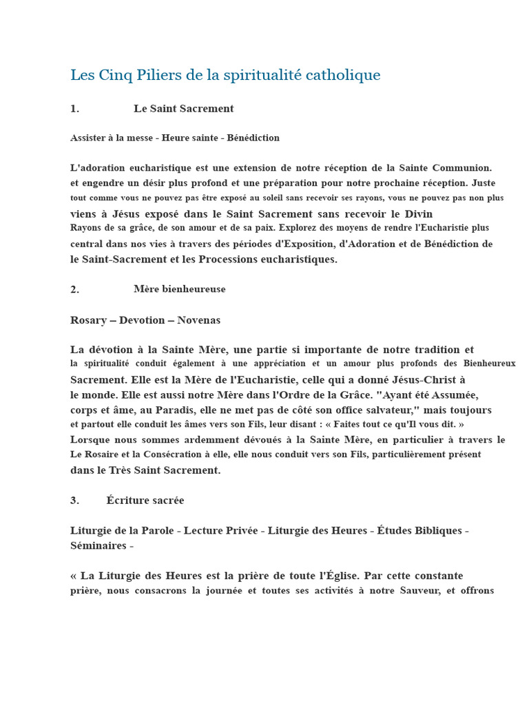 Cinq Piliers de la Spiritualité Catholique | PDF | Prière | Liturgie et ...