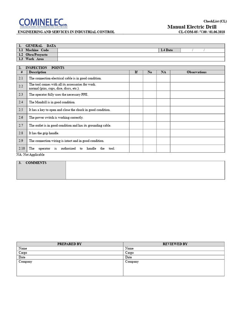 Electric Drill Inspection Checklist | PDF