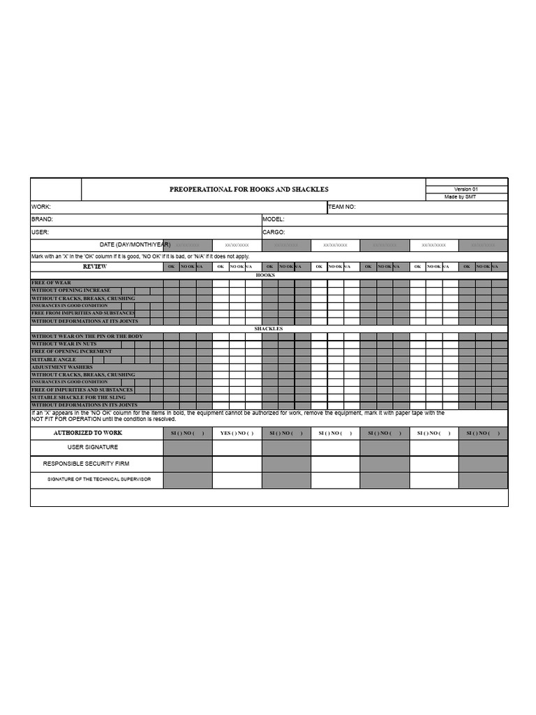 Preoperational Checklist for Hooks & Shackles | PDF