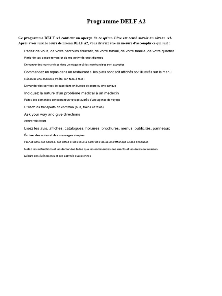 Guide complet du programme DELF A2 | PDF | Verbe | Typologie linguistique