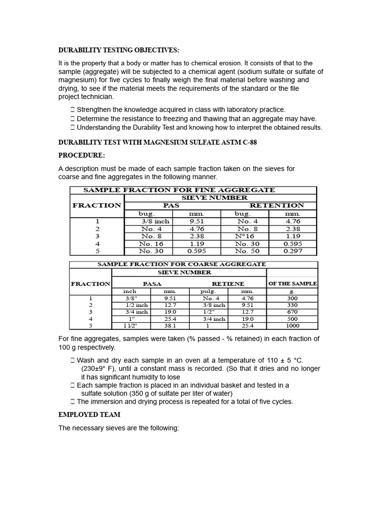 Durability Test Objectives | PDF | Materials