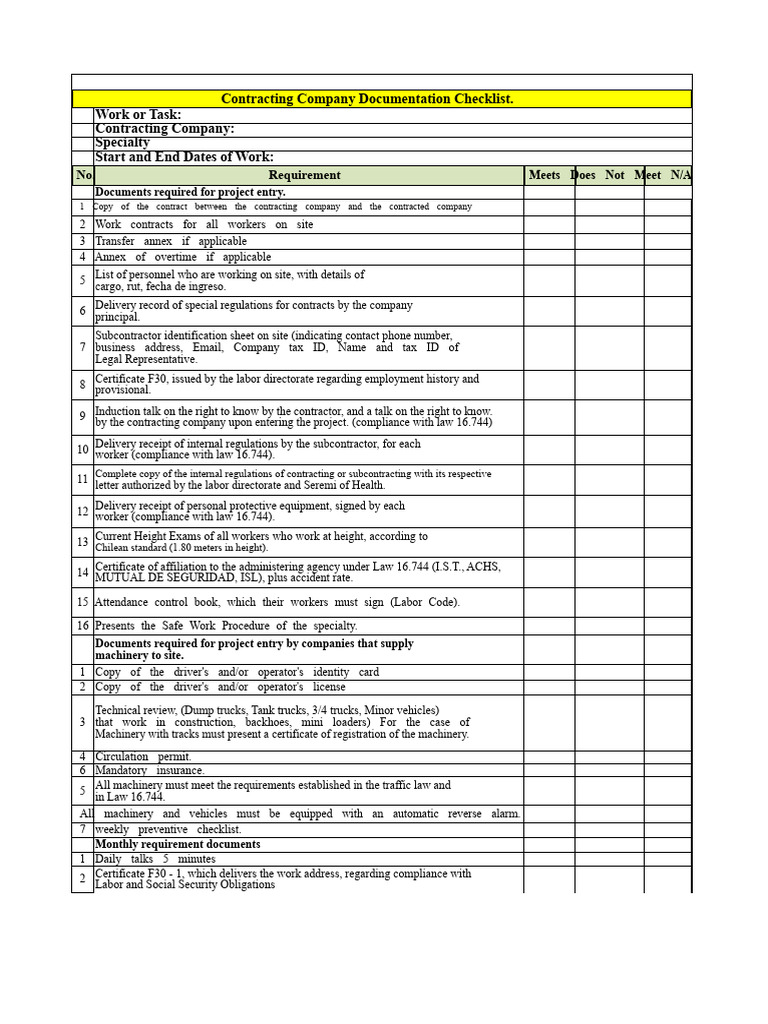 Contractors Document Checklist Pdf Subcontractor Photo Inspiration