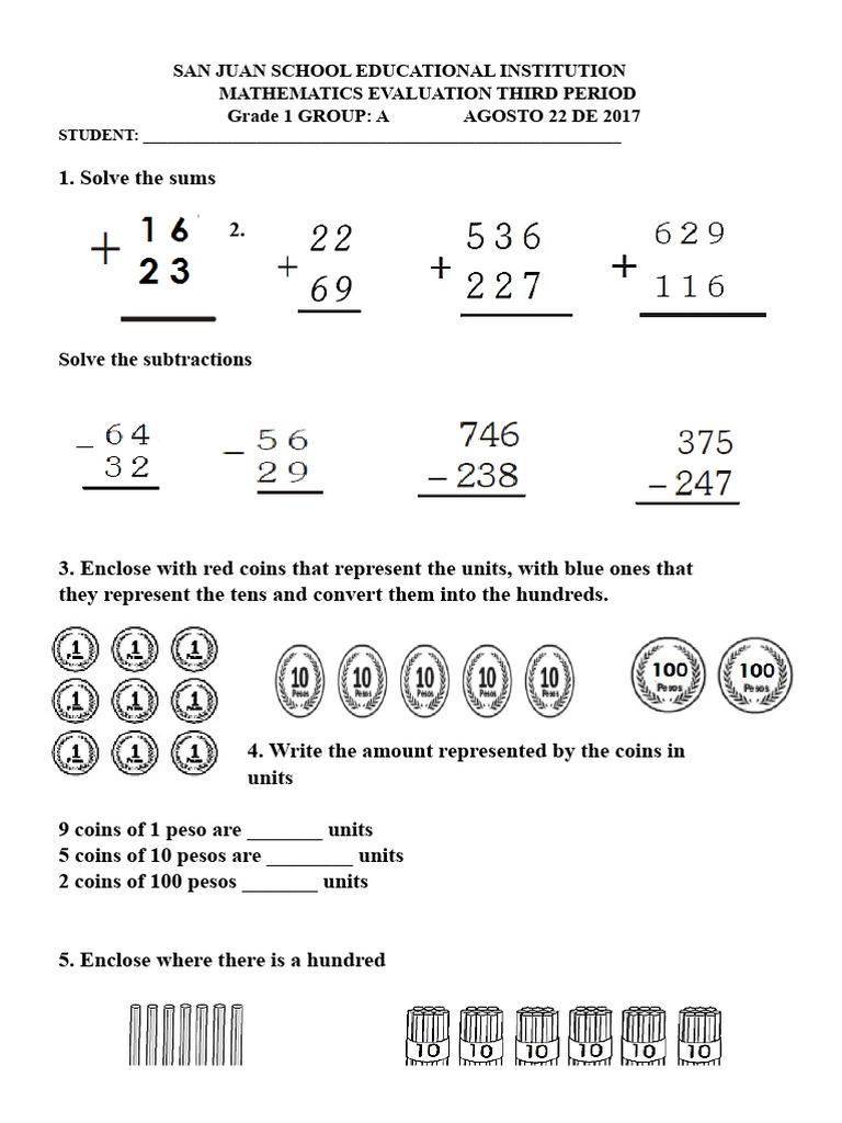 MATHEMATICS EVALUATION 1st THIRD PERIOD 2017 | PDF