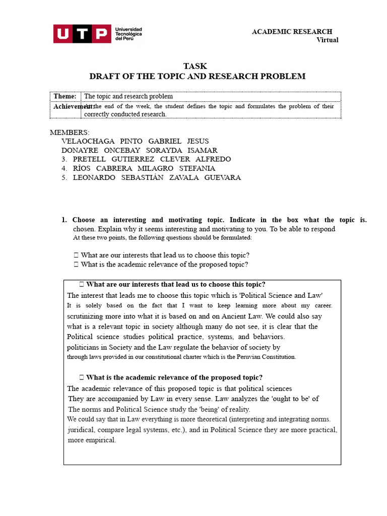 S2 - Task - Draft of The Topic and Research Problem | PDF | Science ...