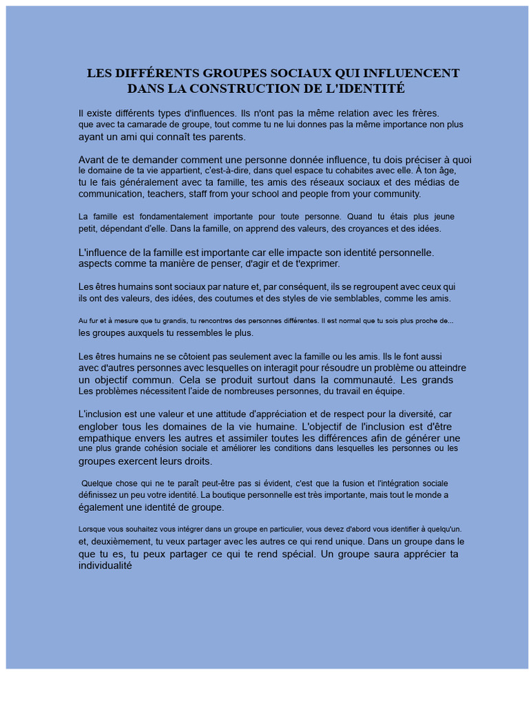 Influence des groupes sociaux sur l'identité | PDF | Identité (Science ...