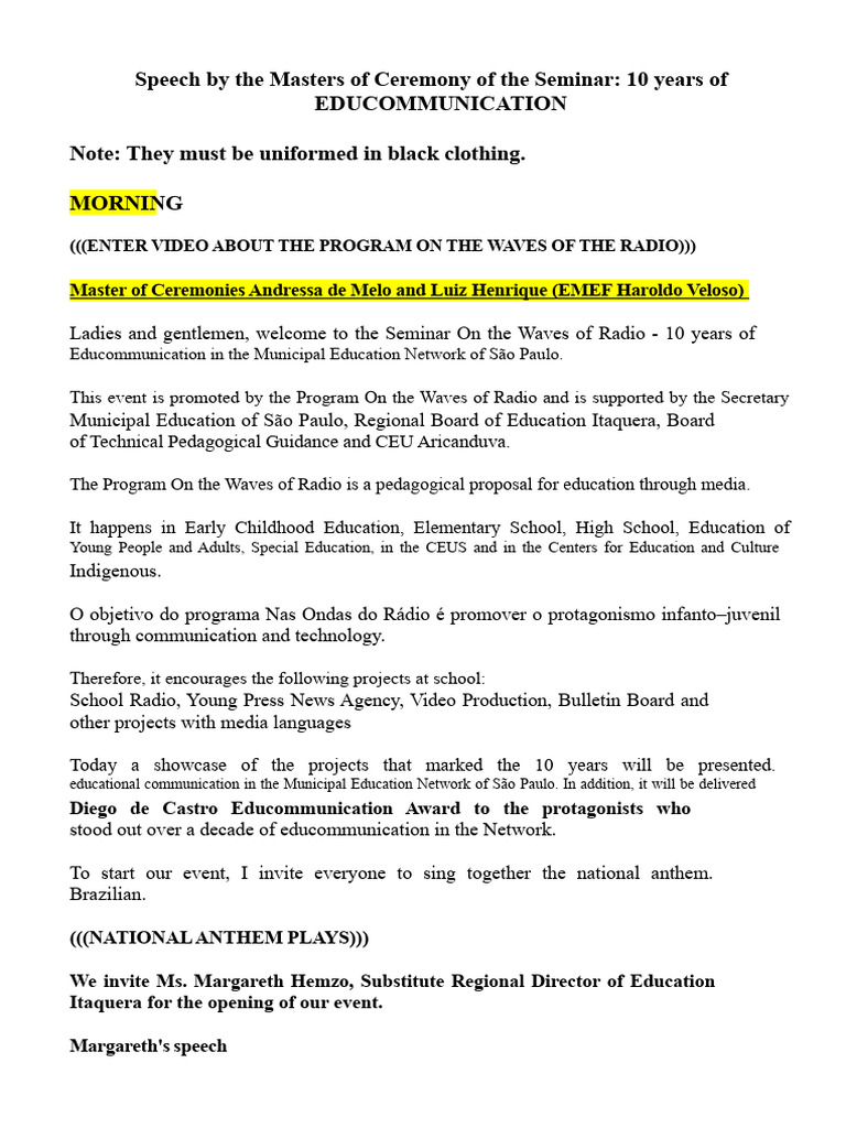 Master and Ceremony Speech | PDF