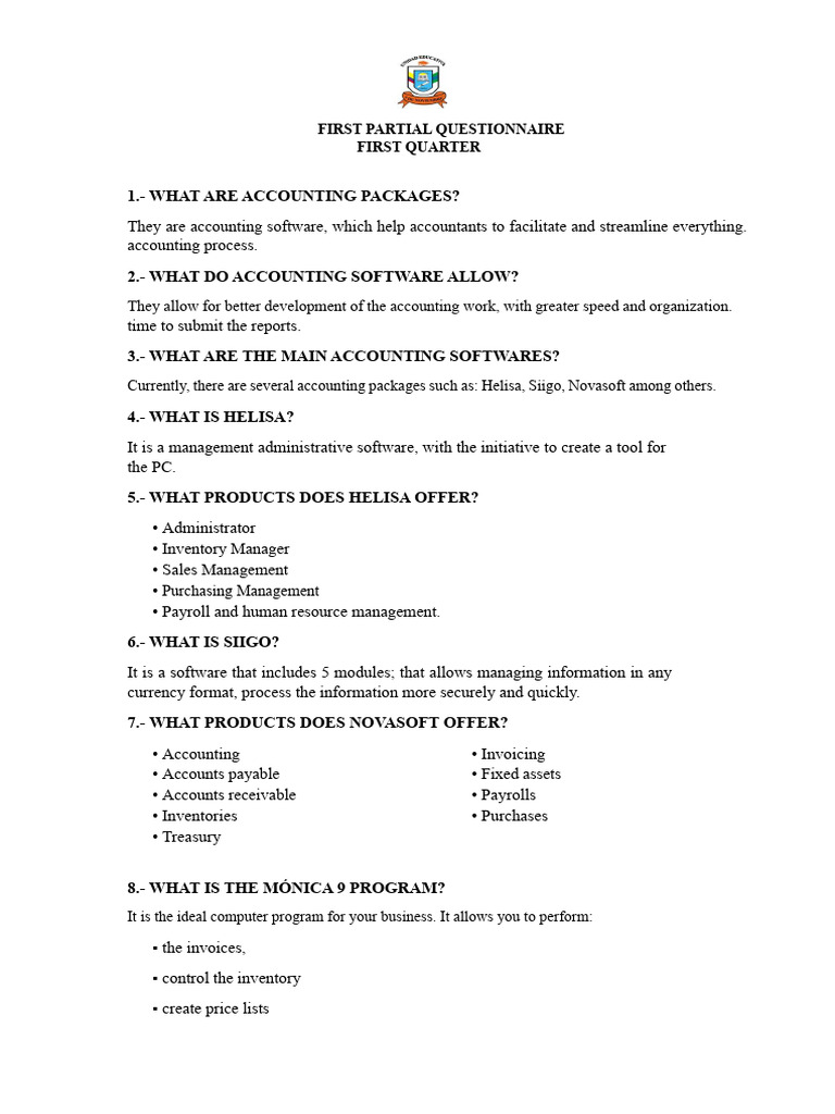 Questionnaire 1ST Midterm - First Quarter - Accounting Packages 2ND ...