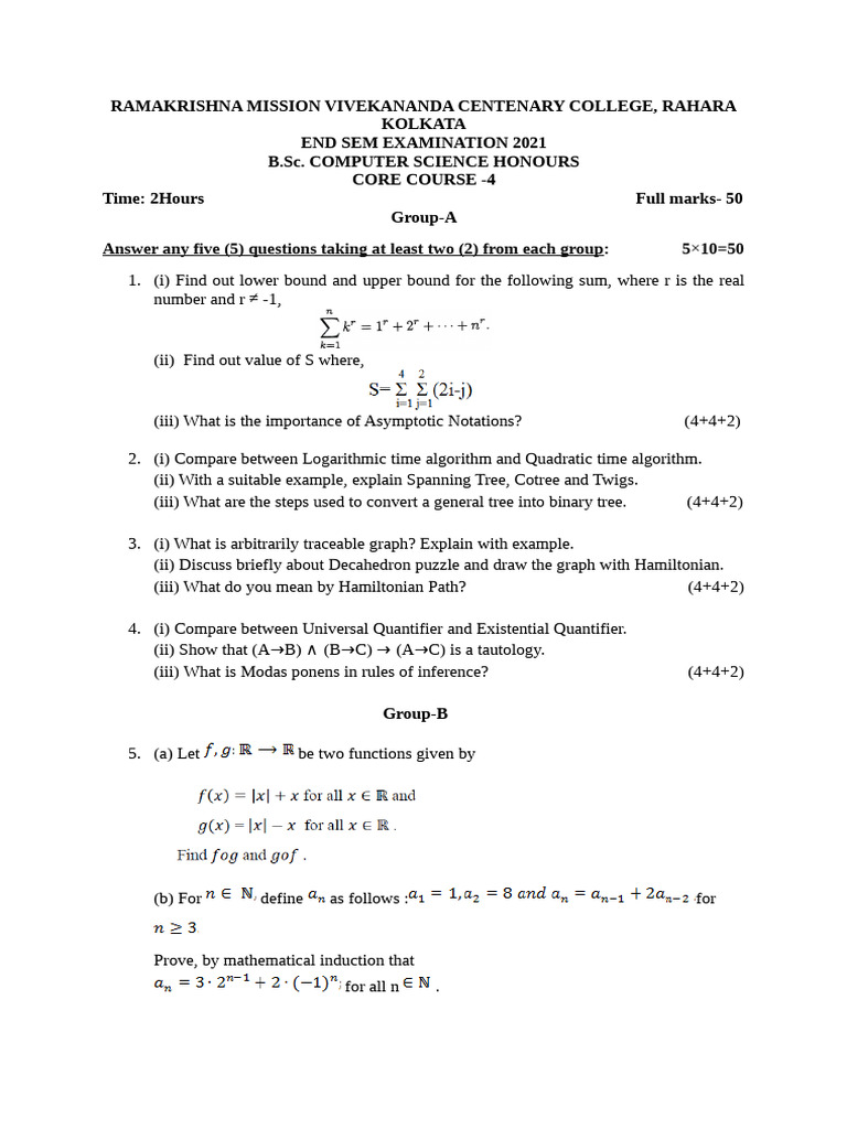 B.Sc. Computer Science Exam Questions | PDF | Function (Mathematics ...