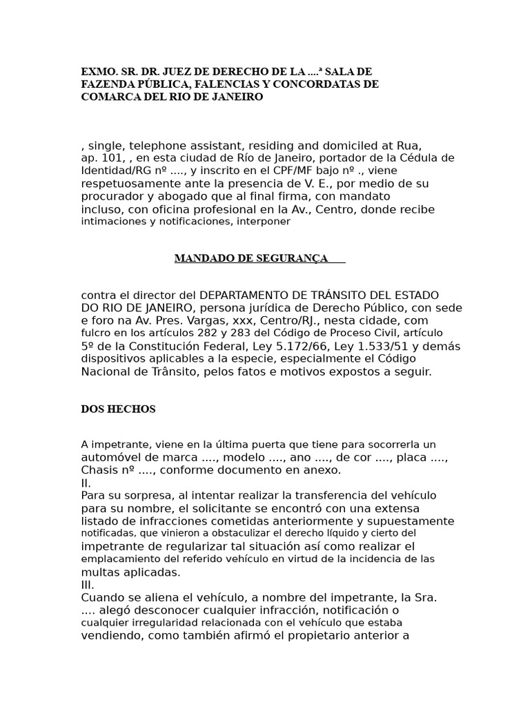 Mandado de Seguridad contra Multas DETRAN RJ | PDF | Justicia | Crimen ...