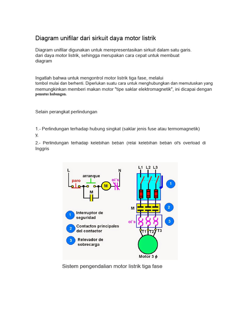Diagram Unifilar Sirkuit Daya Motor Listrik | PDF