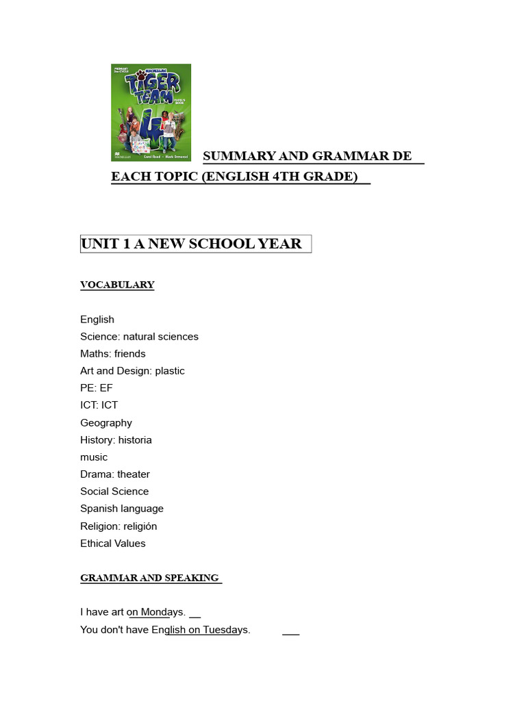 4th Grade English Grammar Guide | PDF | Linguistic Typology | Language ...