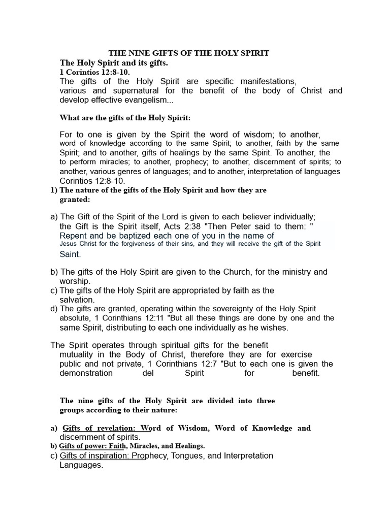 Understanding the Nine Holy Spirit Gifts | PDF | Spiritual Gift | Prophecy