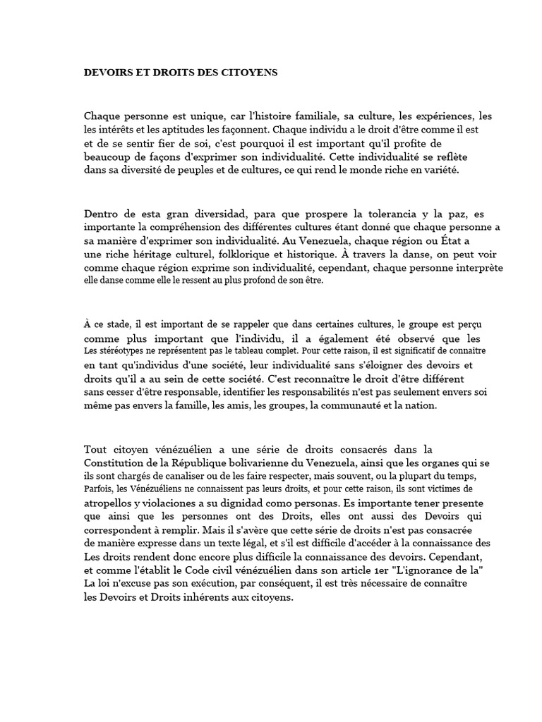 Droits et Devoirs des Citoyens Vénézuéliens | PDF | Droits de l'homme ...