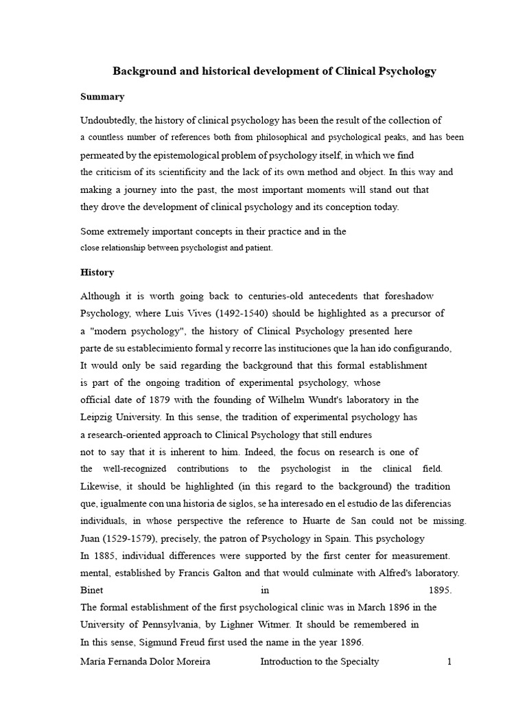 History of Clinical Psychology Development | PDF | Psychology ...