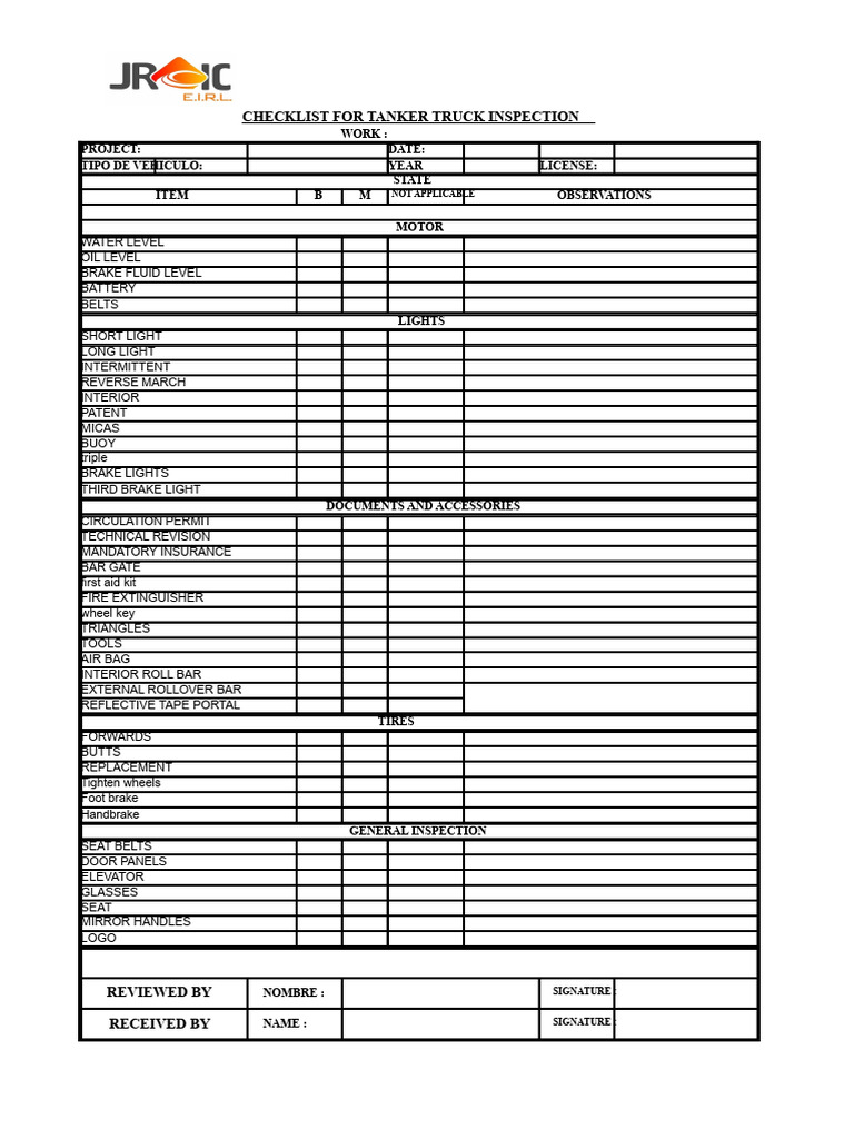 Tanker Truck Inspection Checklist | PDF