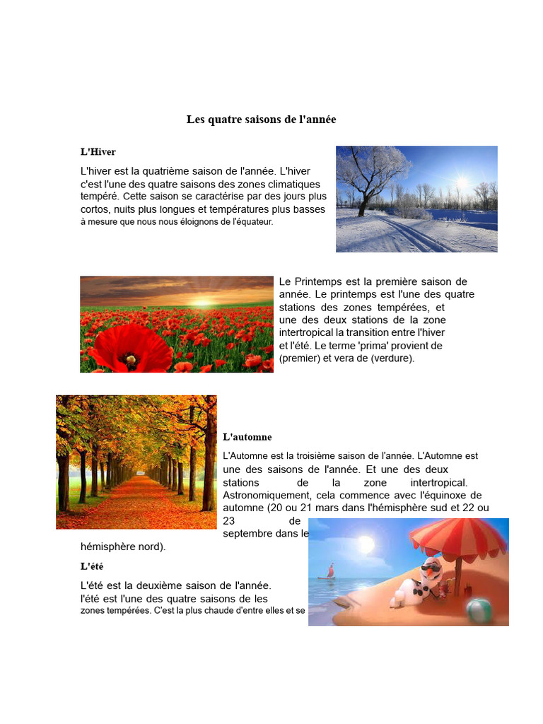 Les quatre saisons de l'année | PDF | Automne | Hiver