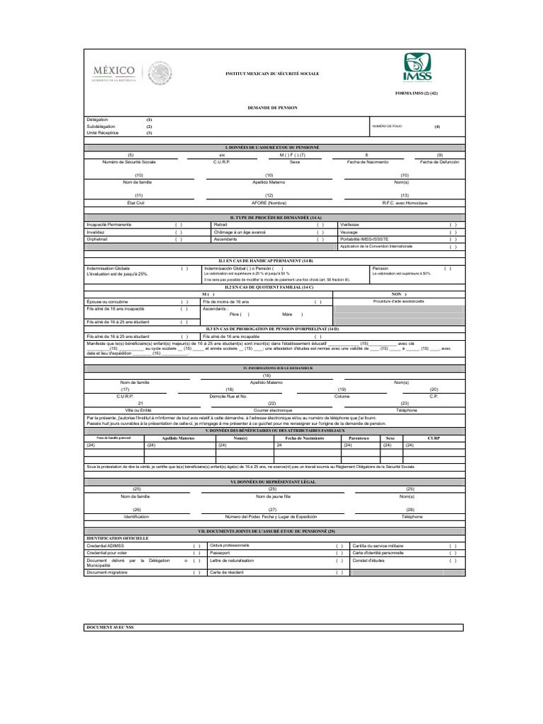 Demande de Pension IMSS au Mexique | PDF | Certificat de naissance