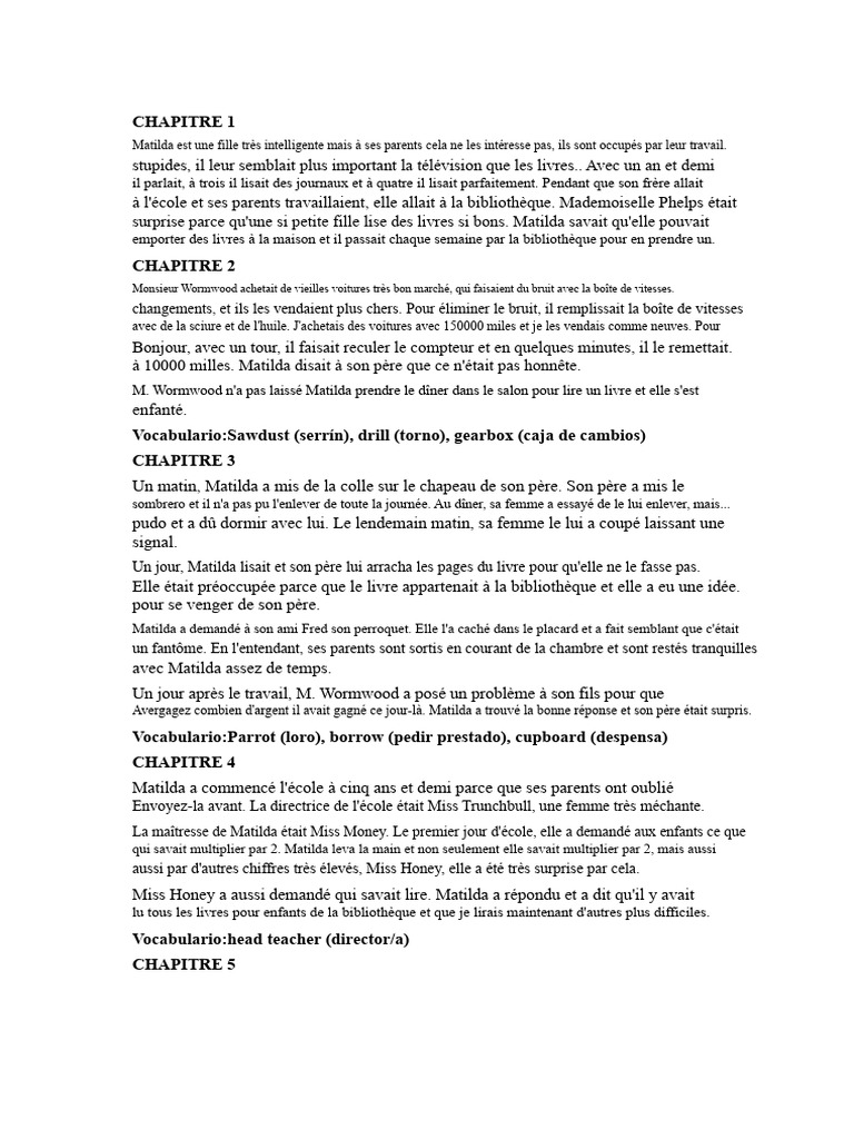 Résumé de Matilda | PDF | Romans adaptés en films | Romains ...