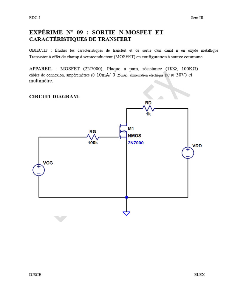 Caractéristiques N-MOSFET en Sortie et Transfert | PDF | Transistor à ...