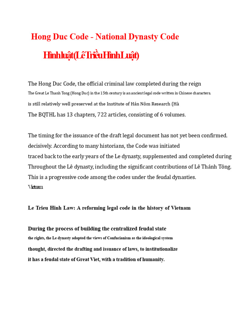 Hong Duc Code: Vietnam's Legal Legacy | PDF