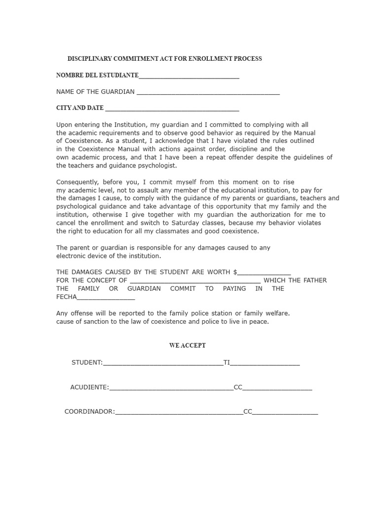 Disciplinary Commitment Act For Enrollment Process | PDF | Psychology ...
