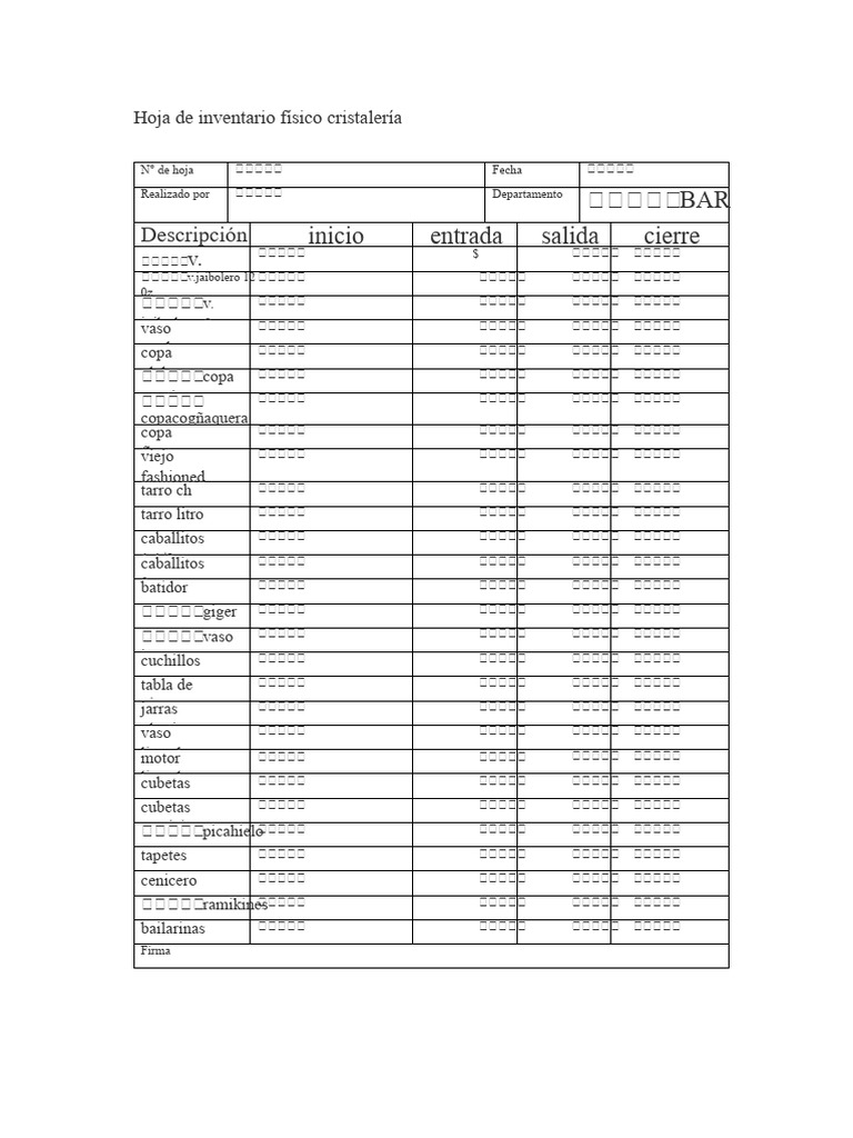 Inventario de Cristalería para Bar | PDF