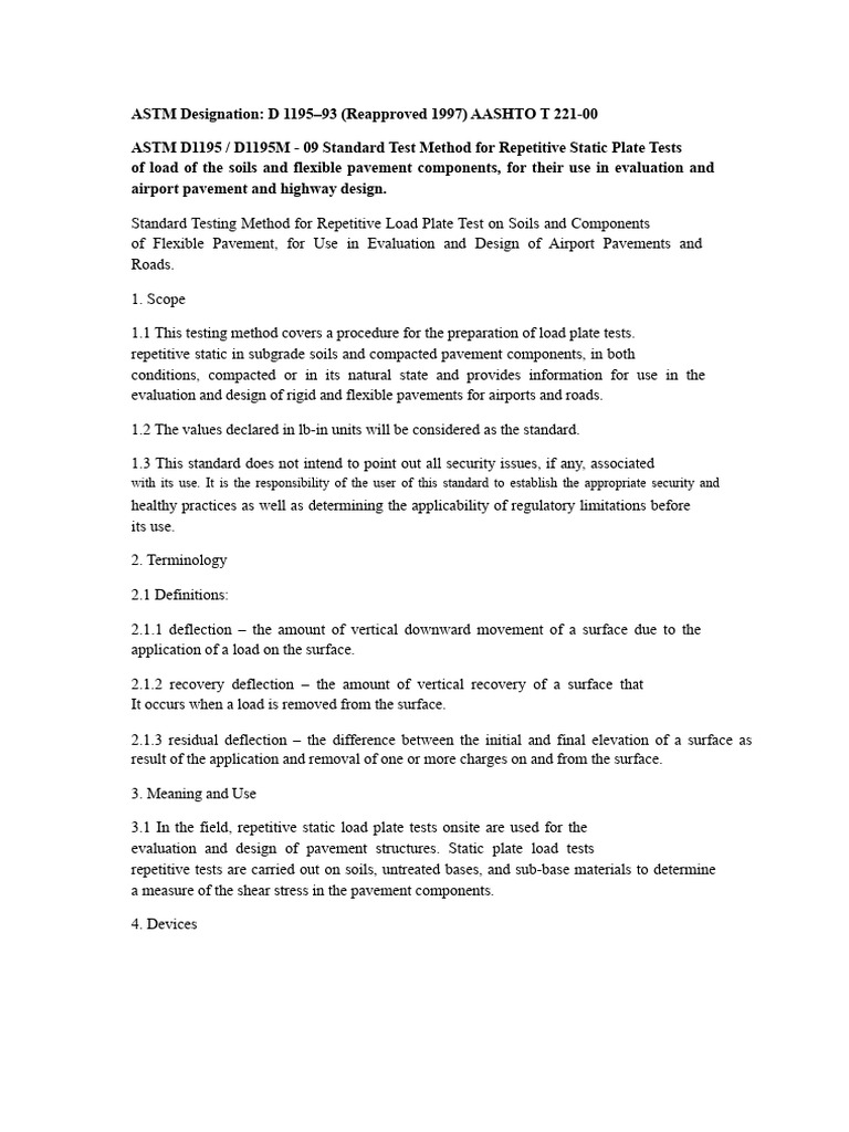 Repetitive Static Plate Test Method | PDF | Pressure Measurement | Road ...