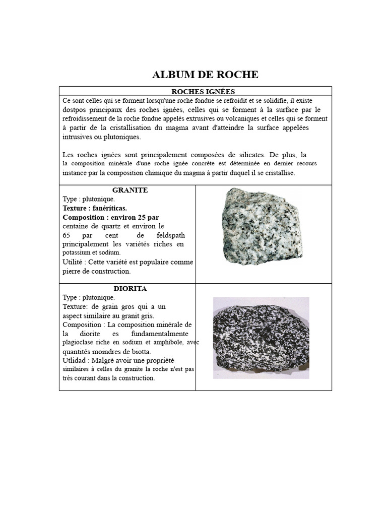 Types de roches et leurs utilisations | PDF | Roche magmatique | Granit