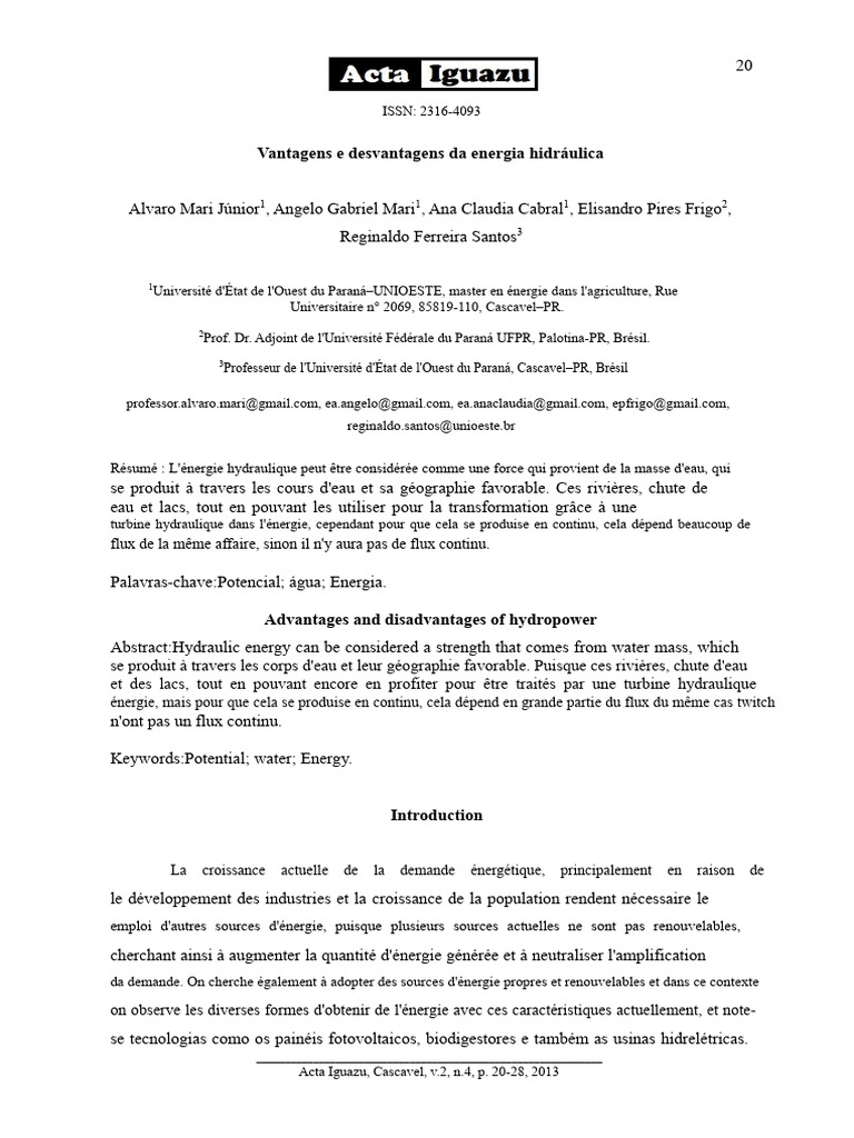 Avantages et inconvénients de l'énergie hydraulique PDF Énergie — free download