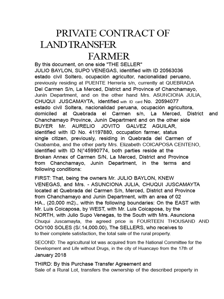 Land Transfer Agreement for Rural Lot | PDF | Property Law | Civil Law ...