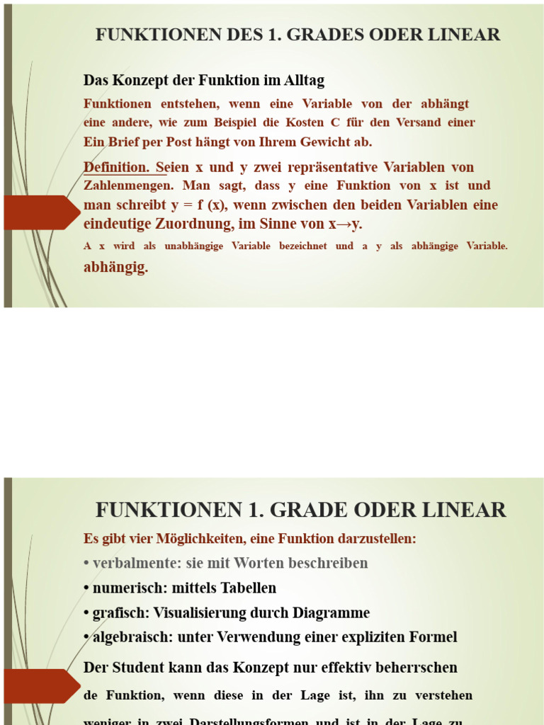 FUNKTIONEN DES 1. GRADes Oder LINEAR. | PDF