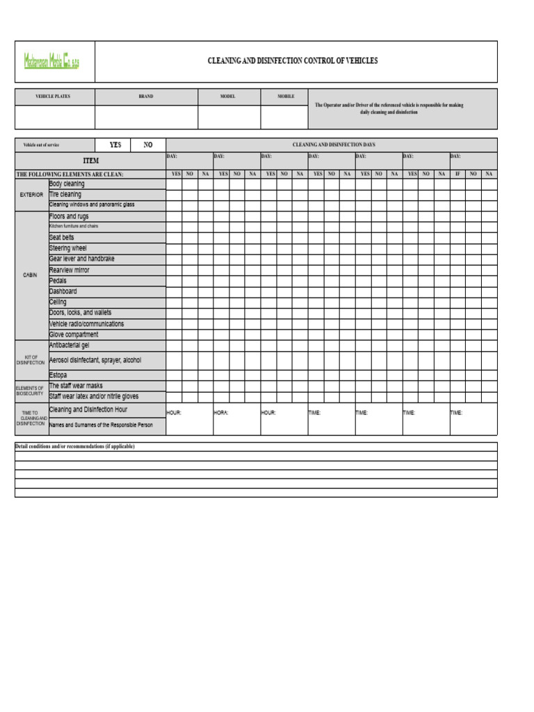 Control and Cleaning Format | PDF