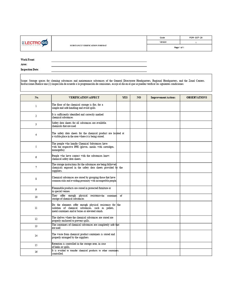 Chemical Storage Inspection Checklist | PDF | Occupational Safety And ...