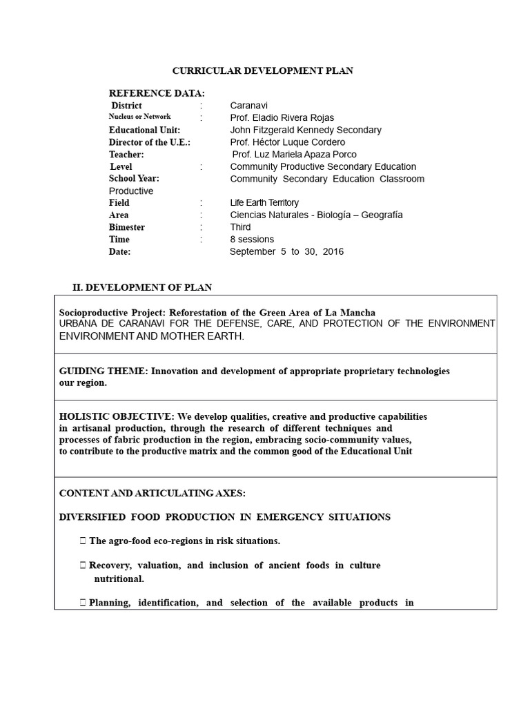 Curricular Development Plan September | PDF | Biology