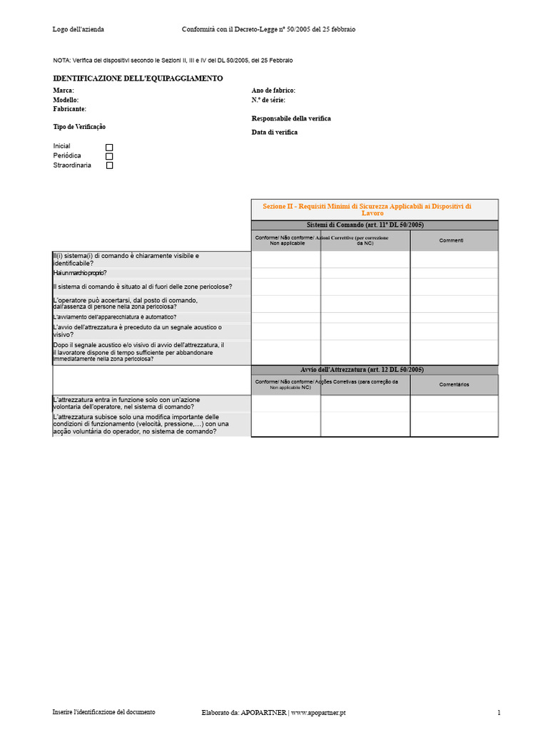 Checklist Verifica Macchine-Attrezzature | PDF