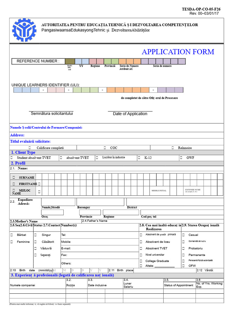 Formular de Aplicare TESDA | PDF