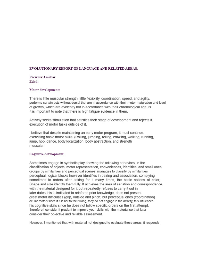 Language and Developmental Assessment Report | PDF | Perception ...