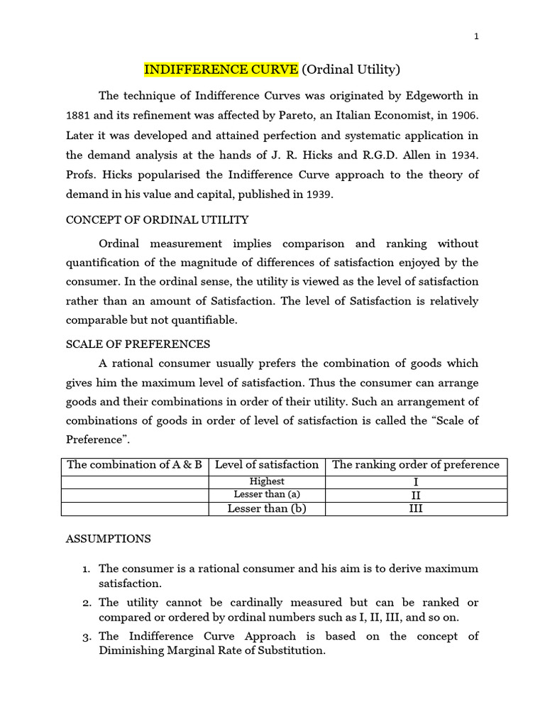 Indifference Curve (Concept, MRS & Properties) | PDF | Utility ...