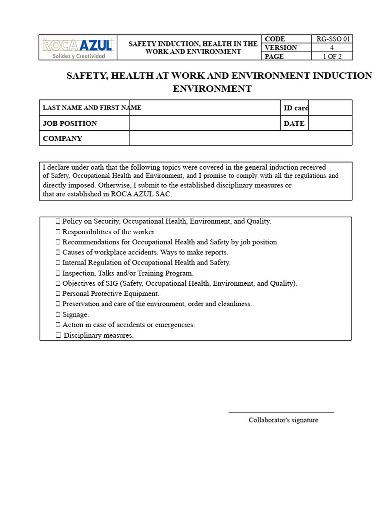 Safety Induction and Health Training Guide | PDF | Occupational Safety ...